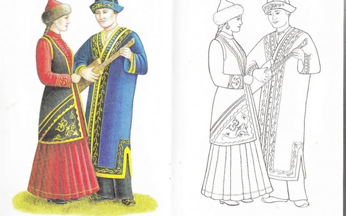 Раскраски Казахская Национальная Одежда